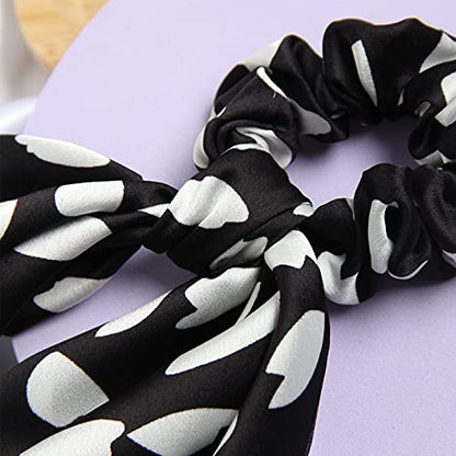 Hair Scarf Scrunchies for Women Plain Hair Bobbles Solid Color Fabric Scrunchy Elastic Hair Ties (Black White) - color: Black White
