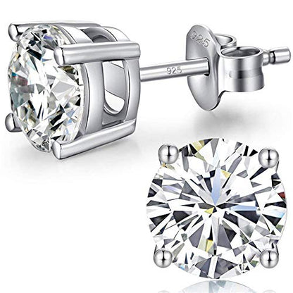 Sparkling 925 Sterling Silver Round Cut 5A+ Cubic Zirconia CZ Stud Earrings Hypoallergenic Earrings for Women/Men 4MM-8MM - color: A: Silver, size: 6mm