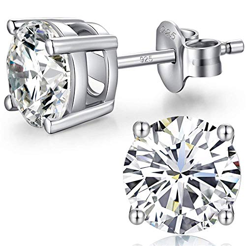 Sparkling 925 Sterling Silver Round Cut 5A+ Cubic Zirconia CZ Stud Earrings Hypoallergenic Earrings for Women/Men 4MM-8MM - color: A: Silver, size: 6mm