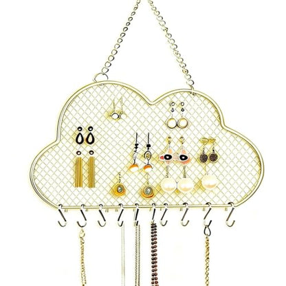 Heshouer Cloud-shaped Earring Wall Holder, Gold | Wall Mounted, 10 Hooks & Small Grid, Hanging Display Stand, For Earrings Necklace, Decorative Bedroom Closet Home Decor - size: Cloud-shaped