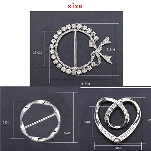 3 Pack Metal Tshirt Clips and Rings 1.9 Inch Large T-shirt Clip Scarf Ring for Girl Women - color: silver