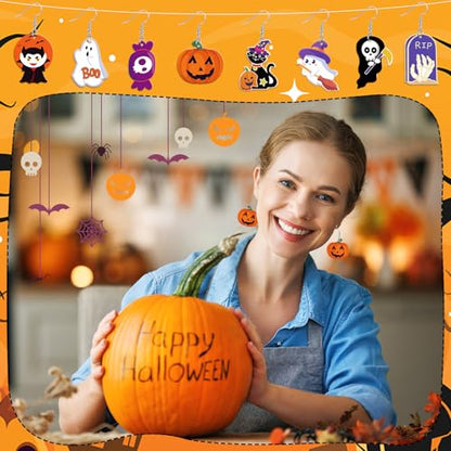 8 Pairs Halloween Acrylic Earrings for Women Spooky Dangle Jewelry | Pumpkin Ghost Candy Earrings, Halloween Jewelry Gifts Party Accessories, Lightweight Acrylic, Double Side Design - style: Halloween