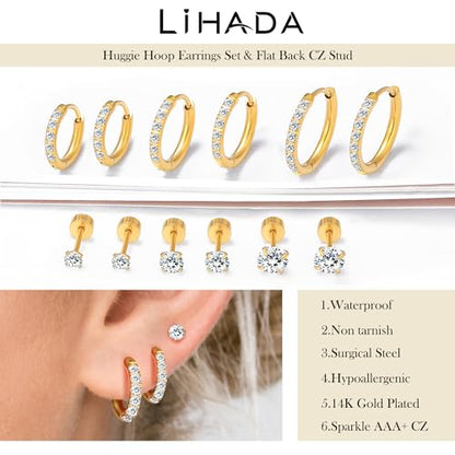 Surgical Steel Small Gold Huggie Hoop Earrings for Women Hypoallergenic - color: D-14k Gold Plated