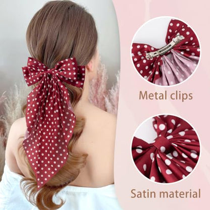 Unbednigt 6 PCS Polka Dot Hair Bows for Women Girls Big Red Bow Clips - color: Polka Dot