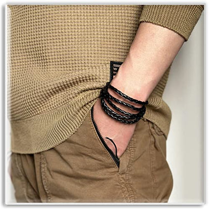 Xusamss Fashion Alloy Buckle Multilayer Leather Wrap Cuff Bracelet,7.5inches - color: Black