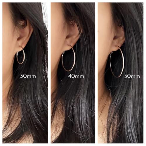 Lightweight Surgical Stainless Steel Hoop Earring for Women, Silver Hoop Earrings for women,925 Sterling Silver Post Hypoallergenic, Daily Wear Versatile Hoops 25/30/40/50mm - size: 30/40/50mm