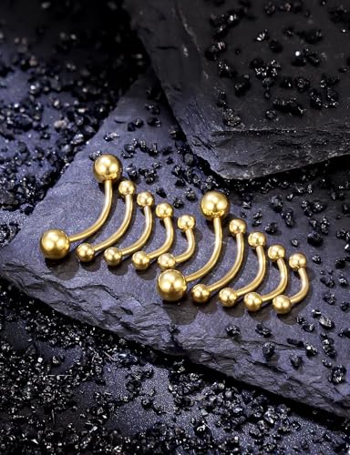 20G 16G 14G 12G Eyebrow Ring Piercing Jewelry Surgical Steel Vertical Labret Lip Ring Rook Daith Earrings Navel Small Tiny Belly Button Ring Piercing Jewelry for Women Men Silver Black Gold - color: Gold, size: 16G