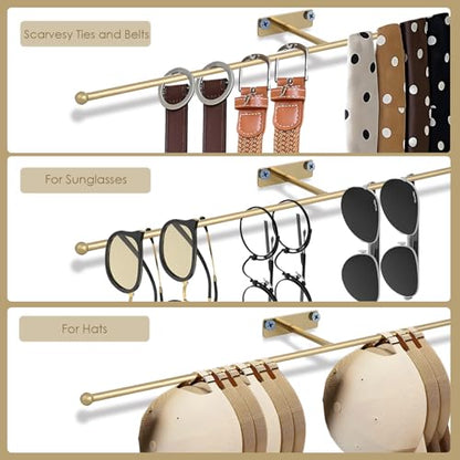 2-Pack Wall Hanging Jewelry Organizer, 14.5" Necklace Holder, Gold | For earrings, rings, bracelets, hairbands, glasses, space saving wall display, screws included - color: Gold