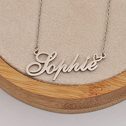 HUAN XUN Custom Name Necklace for Women Stainless Steel Customized Jewelry | 18k Gold Plated Nameplate Heart Pendant,Adjustable Delicate Chain,Personalized Gifts for Mother Day Christmas Birthday - color: Alexis - Silver