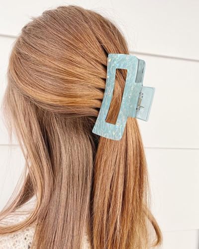 4PCS Large Claw Clips for Thick Hair, Large Acrylic Hair Clips | Modern Marble Geometric Design, Non-Slip Secure Hold for Long Hair, Buns, Updos and Everyday Styling - color: White + Pink + Blue + Cyan