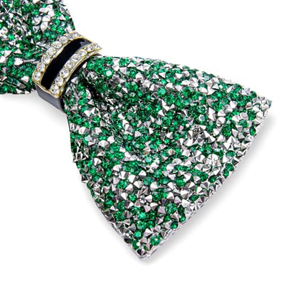 DiBanGu Mens Rhinestone Bow Tie with Ring and Lapel Pin Set | Adjustable Strap,Pre-tied Style,3PCS,Sequin Diamond Bowties，Solid/Mix Color,Shiny Accessory,for Party Prom Banquet Wedding - color: Green and Silver