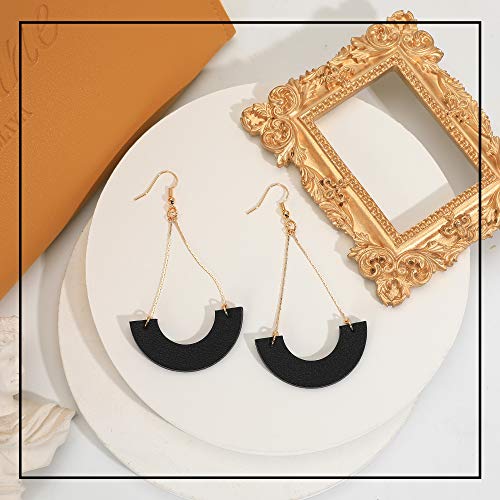 KINIVA Leather Dangle Earrings for Women Trendy, Lightweight Leaf Circle Lightning Earrings Drop, Jewelry Gifts for Women - color: 31 Black