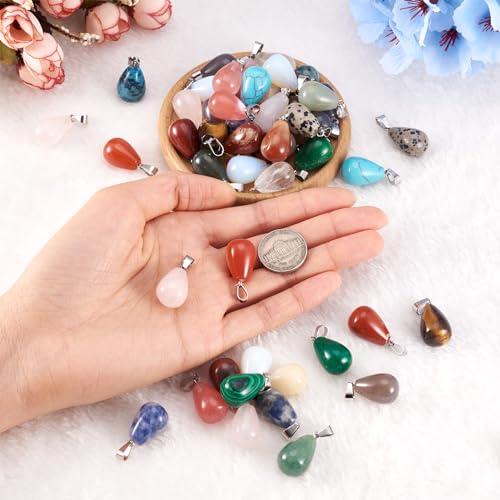 50Pcs Water Drop Stone Pendants Teardrop Healing Crystal Quartz Chakra Gemstone Rock Charms Random Mixed for Necklace Jewelry Making Hole: 2x7mm - color: 1-Mixed Color-Teardrop-Random*