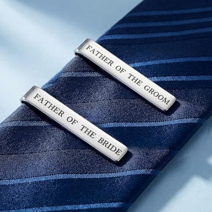 Father Of The Groom and Bride Groomsmen Gifts from Bride Wedding Tie Clip | White Gold Plated Tie Clips Stainless Steel Tie Bars