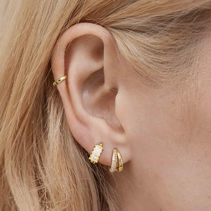 4Pairs Statement Gold Hoop Earrings for Women Trendy,Surgical Steel Gold Plated Hoop Hypoallergenic Earrings Set,Titanium Hoops Earring Stacks,CZ Cartilage Huggie Hoops Earring Gifts for Girlfriend - color: 3 Pairs hoop earrings -B