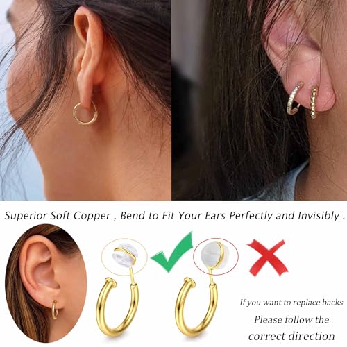 Sanfenly Clip On Earrings for Women 14K Gold Plated Non Pierced Gold Clip On Hoops Earrings Small Cute Chunky CZ Heart Adjustable No Piercing Earring Hypoallergenic Fake Earrings Set（12 Pcs Gold/Silver）