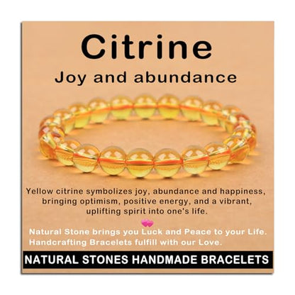 AD Beads Handmade Gemstone Stretch Elastic Bracelet Crystal Healing Reiki Nature's Beauty and Spiritual Essence Unisex (8mm, Citrine (Joy and Abundance)) - color: Citrine (Joy and Abundance ), size: 8mm