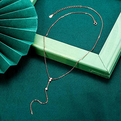 Y Necklace 925 Sterling Siilver Round CZ Minimalist Adjustable Dainty Necklace for Women
