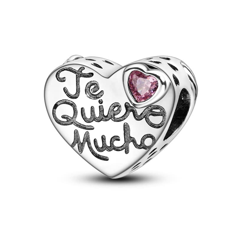Vegas Safety Chain Sun Birthday Mom Camera Dog God Psalm Bead Pendant 925 Sterling Silver Dangle Compatible With Pandora Moments Charm Bracelet - style: Te Queiro Mucho I Love You Heart Bead