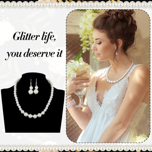 BBTO 8 Pcs Pearl Necklace and Earrings Set for Women Pearl Jewelry Set Faux Necklace Earrings Simulated Bracelets - style: Delicate Style