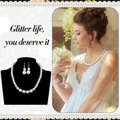 BBTO 8 Pcs Pearl Necklace and Earrings Set for Women Pearl Jewelry Set Faux Necklace Earrings Simulated Bracelets - style: Delicate Style