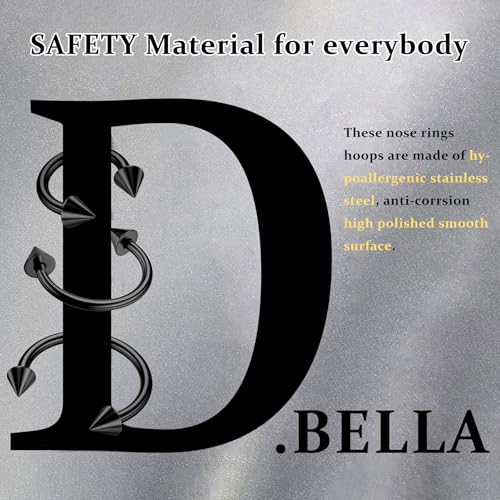 D.Bella 16G Horseshoe Septum Ring Surgical Steel Nose Hoop CZ Earring Eyebrow Lip Tragus Helix Daith Piercing Jewelry for Women Men 8-12mm - color: black