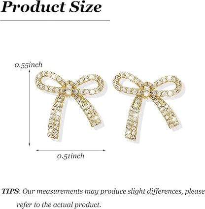 Gold Bow Earrings for Women, Long Tassel Chain Drop Earrings, Trendy Small Bow Earrings, Ribbon Waterfall Dangling Earrings, Pearl Bow Earrings, Sparkly Elegant Bowknot Preppy Jewelry Gifts for Women - color: Gold Bow-I