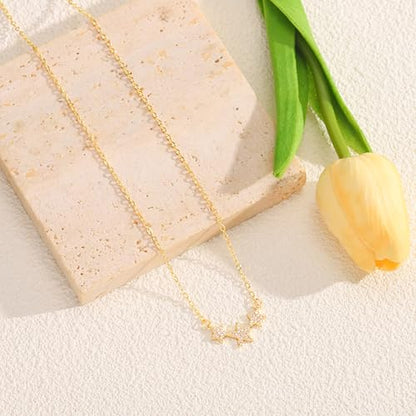 Starain Heart Necklaces for Women Dainty Cubic Zirconia Love Heart Pendant Necklace 18K Gold Plated Chain Trendy Stuff Jewelry - color: N Gold Stars Necklace