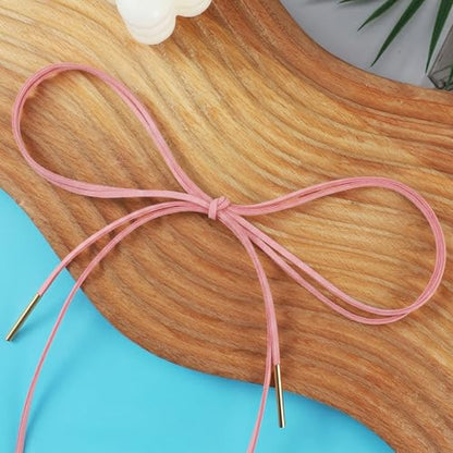 Red Choker Necklace for Women, Gothic Bow Velvet Choker, Sexy Long Wrap Rope Collar Tie Neck Chain with Gold Tube, Red Bow Tie Necklace Neck Accessories for Party Prom - color: Pink