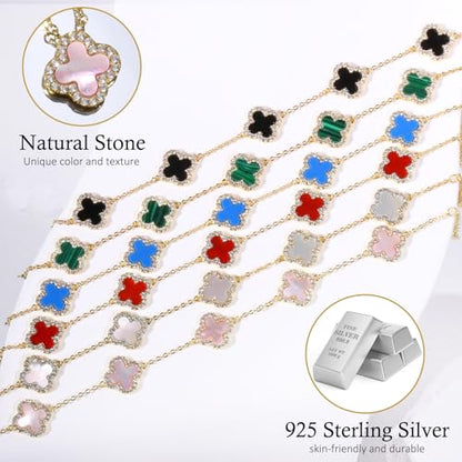 925 Sterling Silver Four Leaf Clover Bracelet – Real Silver Lucky Clover Jewelry for Women, Dainty Good Luck Gift for Her - color: Gold-Plated Pink MOP