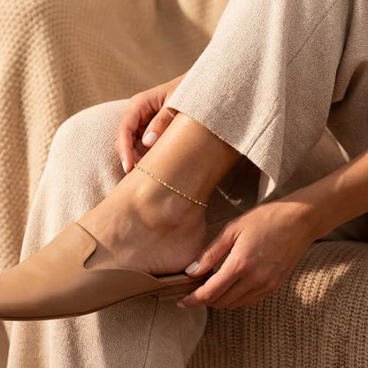 MEVECCO Anklet for Women Gold Chain 14K Gold Plated Dainty Boho Beach Summer Simple Foot Jewelry Ankle Bracelet - style: Cube Beaded