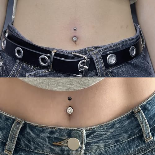 Vsnnsns 14G Belly Button Ring Piercing Jewelry 316L Stainless Surgical Steel Heart CZ Pearl Butterfly Flower Navel Rings Dangle Belly Button Ring Navel Piercing Jewelry for Women Men Hypoallergenic - color: Silver&Black B