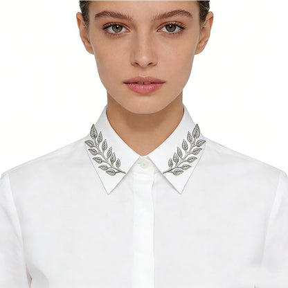 5 Pairs Retro Hollow Pattern Shirt Collar Brooches For Women And Men Gold Plated Triangle & Simple Elegant Double Leaf Collar Pin Brooches Gold Silver Plant Brooch Jewelry - style: leaf