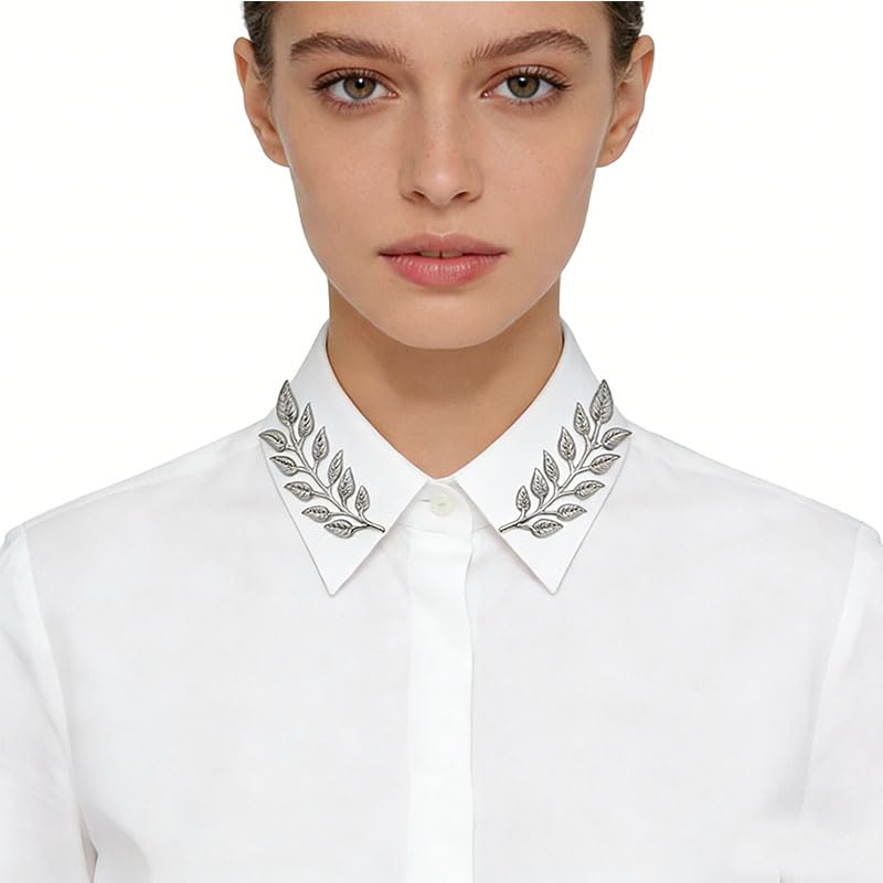 5 Pairs Retro Hollow Pattern Shirt Collar Brooches For Women And Men Gold Plated Triangle & Simple Elegant Double Leaf Collar Pin Brooches Gold Silver Plant Brooch Jewelry - style: leaf triangle