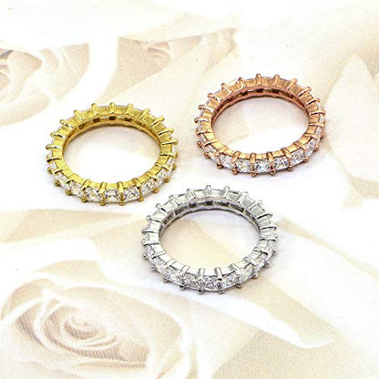 Hoops & Loops Sterling Silver Cubic Zirconia 3mm Princess-Cut Anniversary Eternity Band Ring
