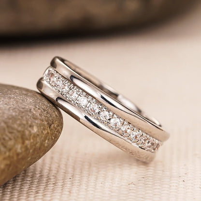Simple Eternity Band Ring Synthetic Gemstone Wide Ring for Women Wedding Engagement Ring Fashion Jewelry - color: Silver Color