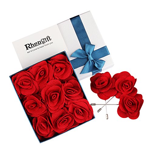 12 Pcs Flower Lapel Pins, Handmade Camellia Flower Boutonniere for Men Women Suit Wedding Party - color: 12X Red