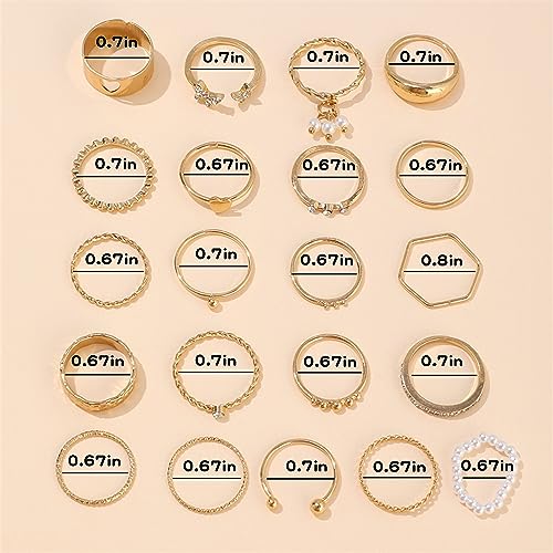 HUASAI Gold Stackable Rings Set for Women Boho Dainty Moon Star Pearl Leaf Cubic Zirconia Heart Midi Pinky Trendy Jewelry Birthday Gifts - color: E Gold Pearl Rings 21 Pcs