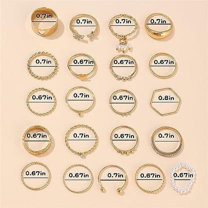 HUASAI Gold Stackable Rings Set for Women Boho Dainty Moon Star Pearl Leaf Cubic Zirconia Heart Midi Pinky Trendy Jewelry Birthday Gifts - color: E Gold Pearl Rings 21 Pcs