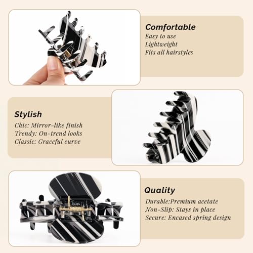 MAORULU Medium Cute Acetate Hair Claw Clips for Women Girls, 3 Inch Cherry Red Claw Clips for Thin & Medium Thick Hair, Durable French Banana Clip with Gift Box (Black and White Marble) - color: Black and White Marble