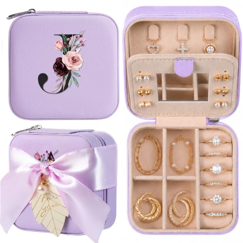 AYGXU Travel Jewelry Box for Women and Girls - Small Case With Initial A-Z - Teacher Gifts - color: purple, size: J