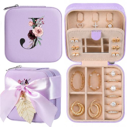 AYGXU Travel Jewelry Box for Women and Girls - Small Case With Initial A-Z - Teacher Gifts - color: purple, size: J