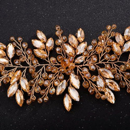 Boho Champagne Rhinestones Headband for Women Girls Wedding Bridal Handmade Branches Headpiece Special Occasion Hair Styling Jewelry (Champagne) - color: Champagne