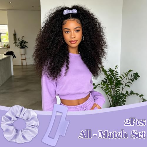 YISSION Claw Clip and Satin Scrunchie Set, 2 Pack Lavender Purple Hair Accessories, No Damage Hair Ties Non Slip Large Hair Clips for Women Girls Thick Thin Hair Daily Wear Party Wedding - color: Purple