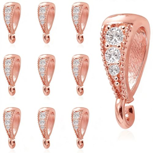 stino 10PCs Small Pendant Bail Clasps for Jewelry (Rose Gold Plated) | 10 Pack, Jewelry Connectors, Necklace Bails ,Secure, Jewelry Making - color: Rose Gold Plated