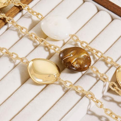Bocar 3 Layered Statement Necklace for Women Multi Strand Necklace with Resin Beads, Chunky Layered Chain Necklace (NK-10826) - color: Coffee White