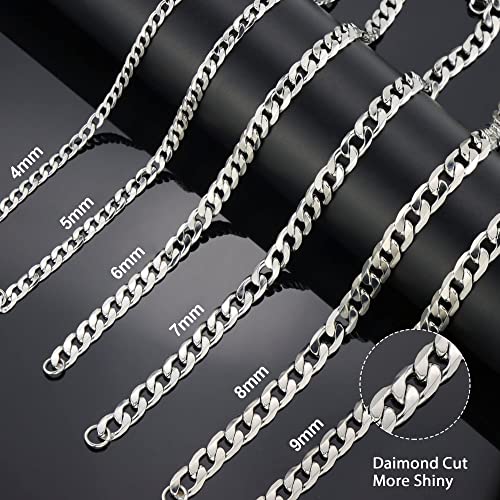 Monily Silver Chain for Men Stainless Steel Curb Chain Necklace Women - size: 18 Inches, style: 5 mm wide