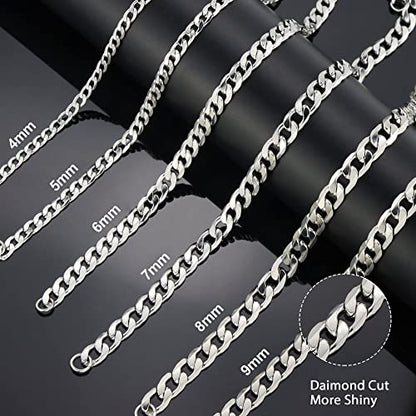 Monily Silver Chain for Men Stainless Steel Curb Chain Necklace Women - size: 26 Inches, style: 5 mm wide