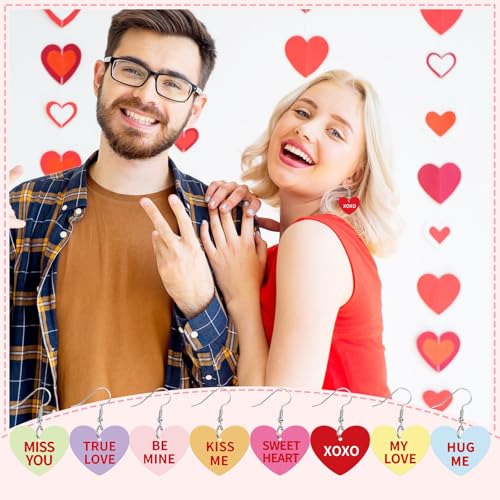 8 Pairs Valentine's Day Candy Heart Acrylic Earrings for Women | Sweet Conversation Dangle Earrings, Kiss Hug My Love, Valentine Day Anniversary Wedding Gifts, Girls Women Party Accessories - style: Valentines Day