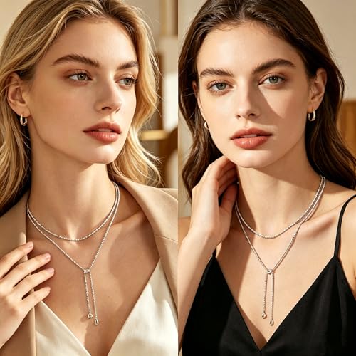 Lariat Long Beaded Necklaces for Women Trendy Y-Shaped Pendant Necklace with Turquoise Baroque Pearl Drops Layered Bohemian Beaded Necklace Fashion Statement Jewelry Gifts - color: Silver1